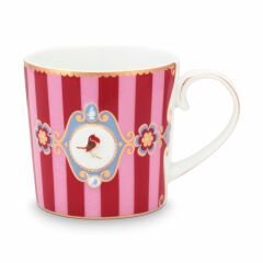 Love Birds Büyük Boy Mug 250 ML kırmızı/pembe çizgili