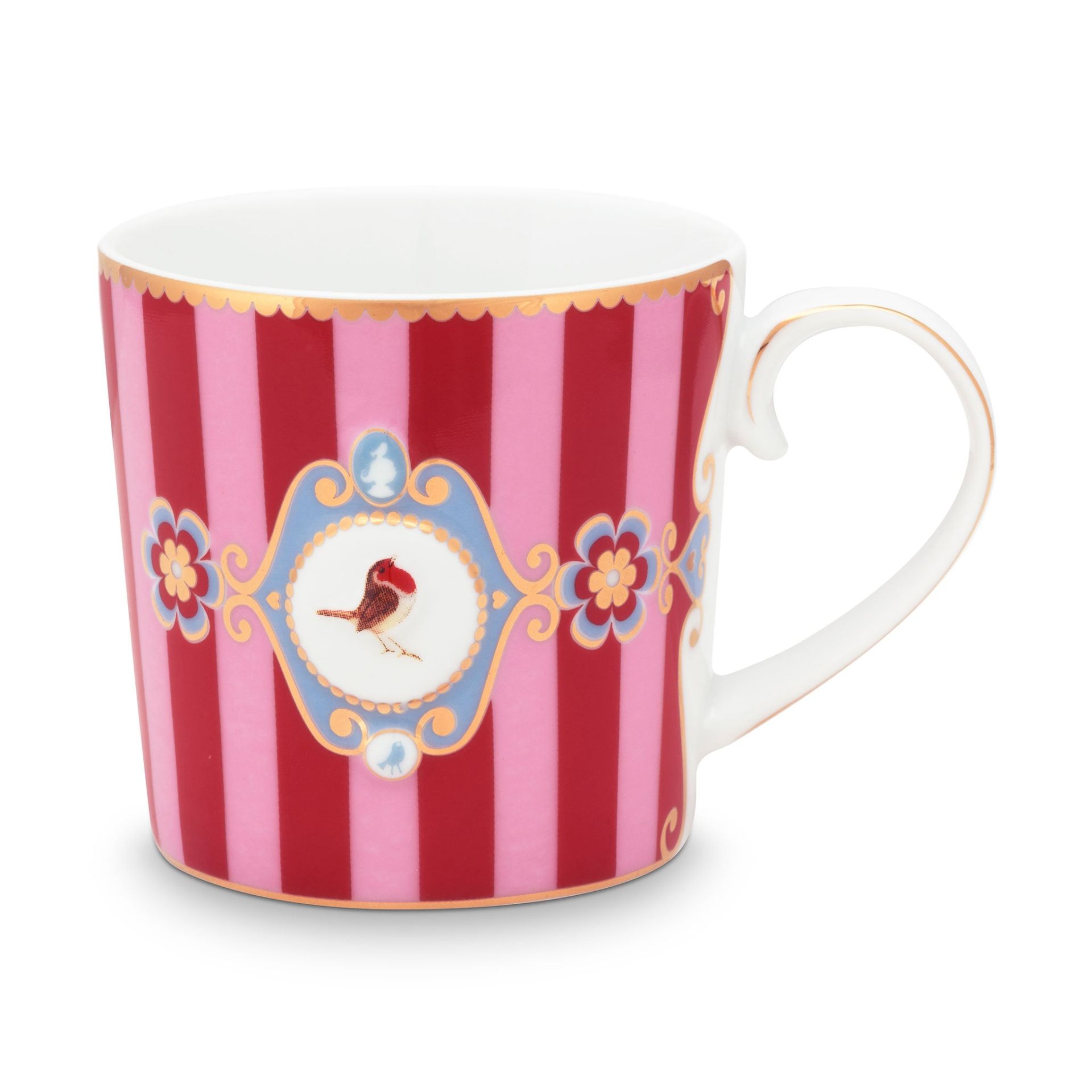 Porselen Kupa 150 ml Love Birds kırmızı/pembe çizgili