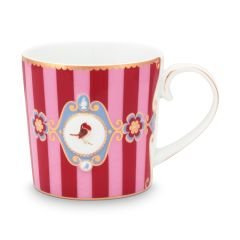 Porselen Kupa 150 ml Love Birds kırmızı/pembe çizgili