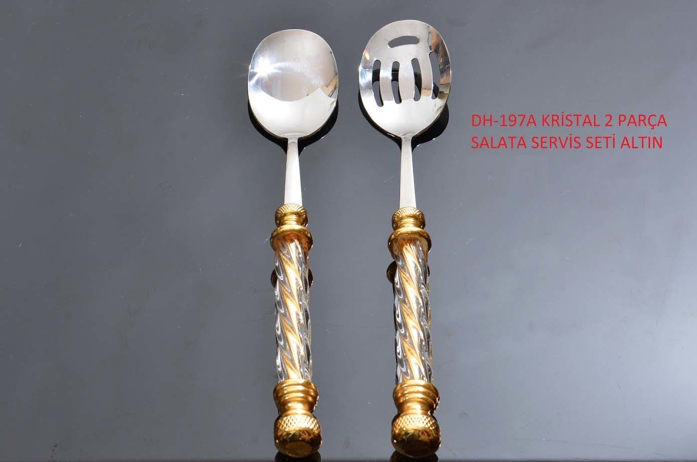 Kristal Saplı İki Parça Salata Servis Seti Altın