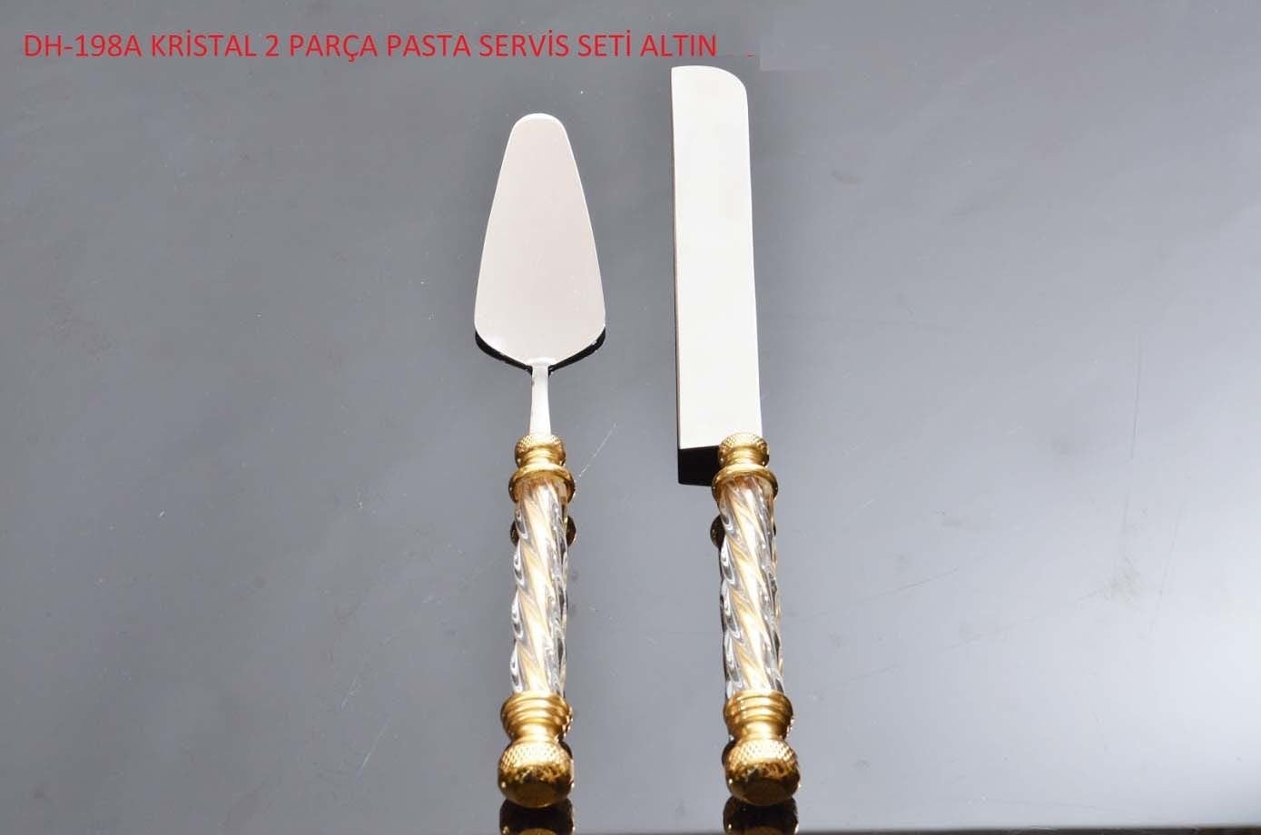 KRİSTAL İKİ PARÇA SPATULA BIÇAK PASTA SERVİS SETİ Altın