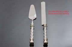KRİSTAL İKİ PARÇA SPATULA BIÇAK PASTA SERVİS SETİ Gümüş