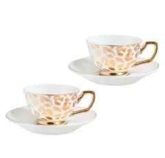 CRISTINA RE Gold Leopar 2 li Kahve Fincanı