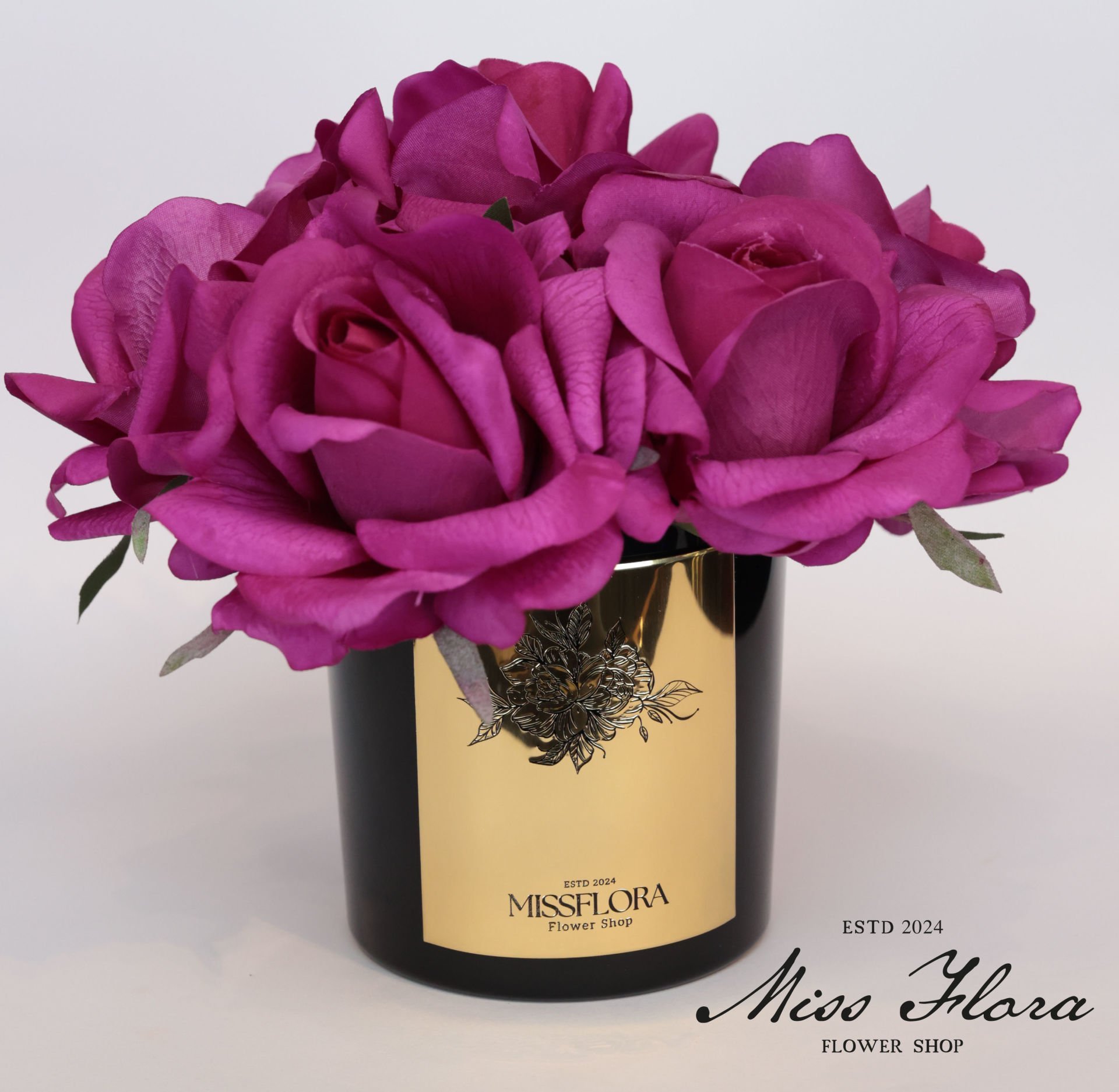 Gold Siyah Cam Fuşya 7 Güllü Oda Kokusu