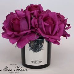 Gümüş Siyah Cam Fuşya 7 Güllü Oda Kokusu