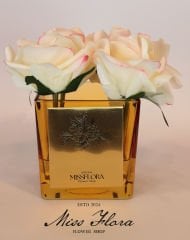Gold Kare Cam Sarı Cam Allıklı 4 Gül Oda Kokusu