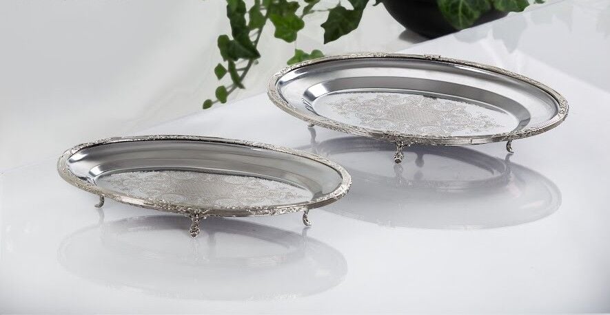 Paslanmaz Çelik Oval Servis Gümüş - 38 CM